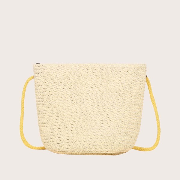

Minimalist Straw Bucket Bag, Beige