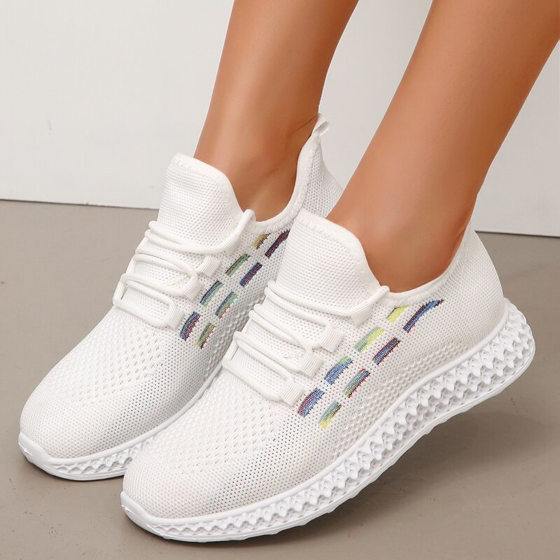 

Lace-up Knit Running Sneakers, White