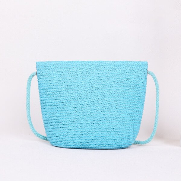 

Minimalist Straw Bucket Bag, Baby blue