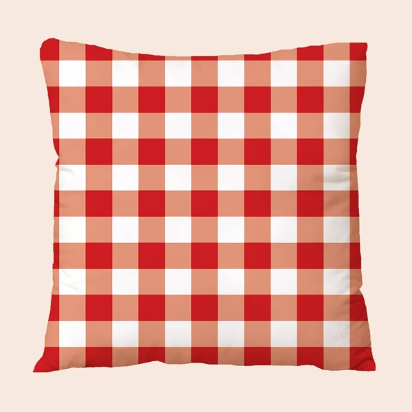 

Gingham Pattern Cushion Cover Without Filler, Red and white