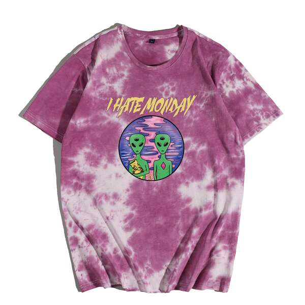 

Men Alien Print Tie Dye Tee, Purple