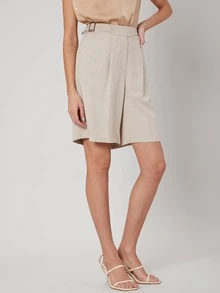 MOTF PREMIUM Quần short Nút màu trơn Giải trí - Màu be - Xem 7