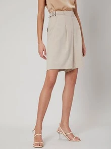 MOTF PREMIUM Quần short Nút màu trơn Giải trí - Màu be - Xem 8