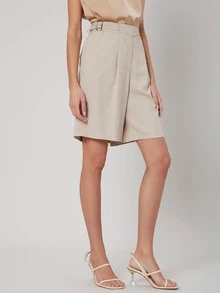 MOTF PREMIUM Quần short Nút màu trơn Giải trí - Màu be - Xem 9