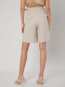 MOTF PREMIUM Quần short Nút màu trơn Giải trí - Màu be - Xem 10