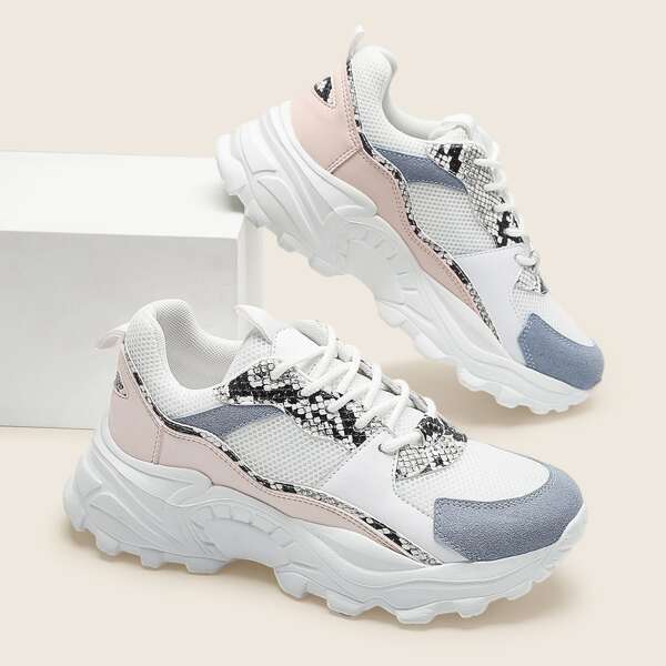

Snakeskin Panel Mesh Chunky Sneakers, Multicolor