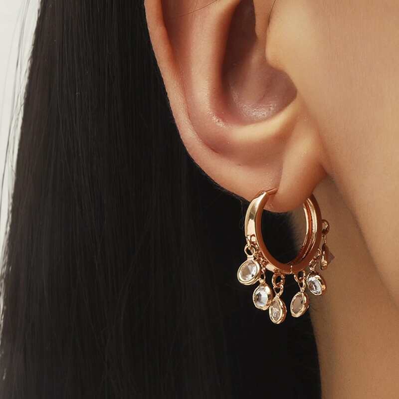

Rhinestone Charm Earrings, Gold