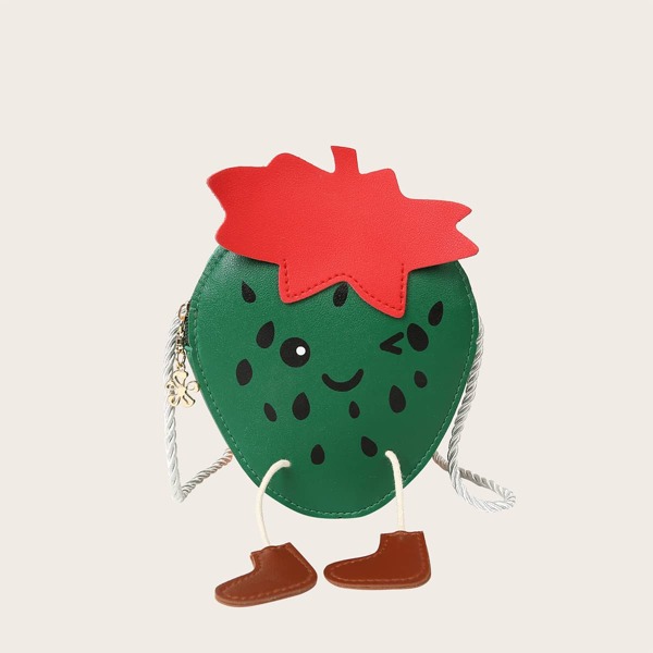 

Girls Cartoon Strawberry Design Crossbody Bag, Green