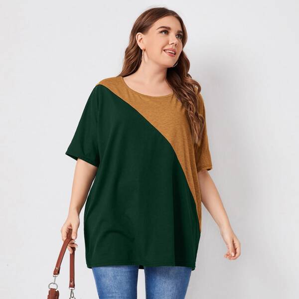 

Plus Colorblock Round Neck Tee, Multicolor