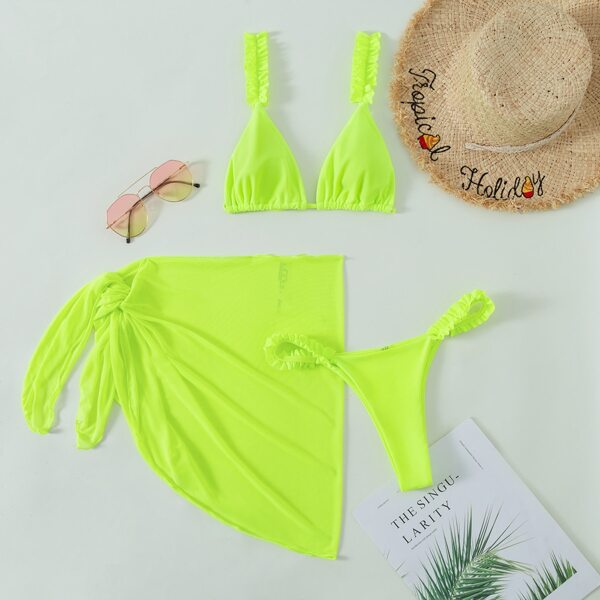 

3pack Neon Lime Triangle Thong Bikini Swimsuit & Beach Skirt, Lime green