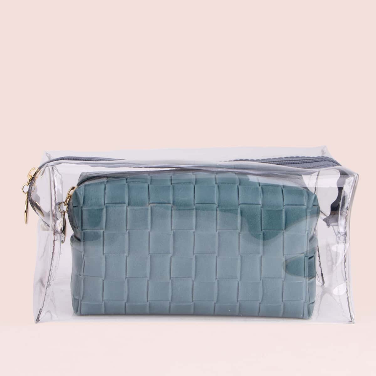 

2pcs Clear Square Makeup Bag, Blue
