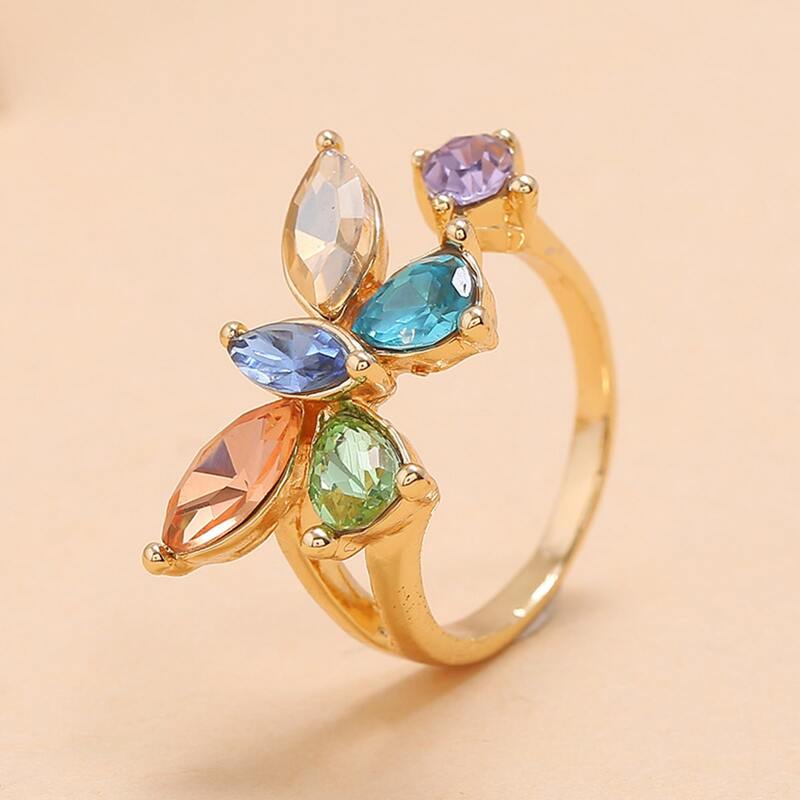 

Rhinestone Decor Butterfly Ring, Multicolor