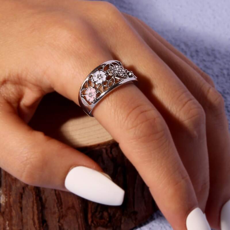 

Rhinestone Decor Ring, Silver