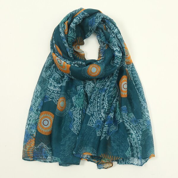 

Geometric Print Scarf, Teal blue