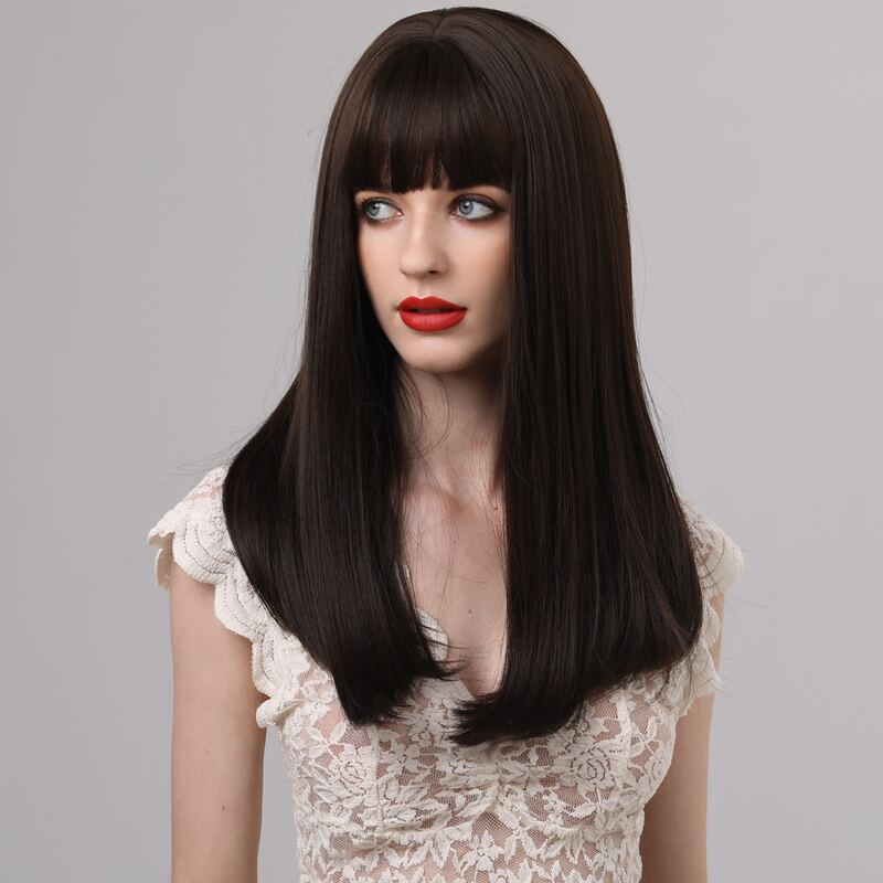 

Natural Long Straight Wig With Bangs, Brown