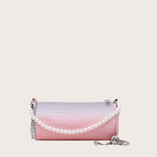 

Ombre Croc Embossed Bucket Bag, Pink