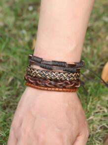 Fashionable and Popular 10pcs Men Woven Bracelet PU for Jewelry Gift and for a Stylish Look - Brown - View 2