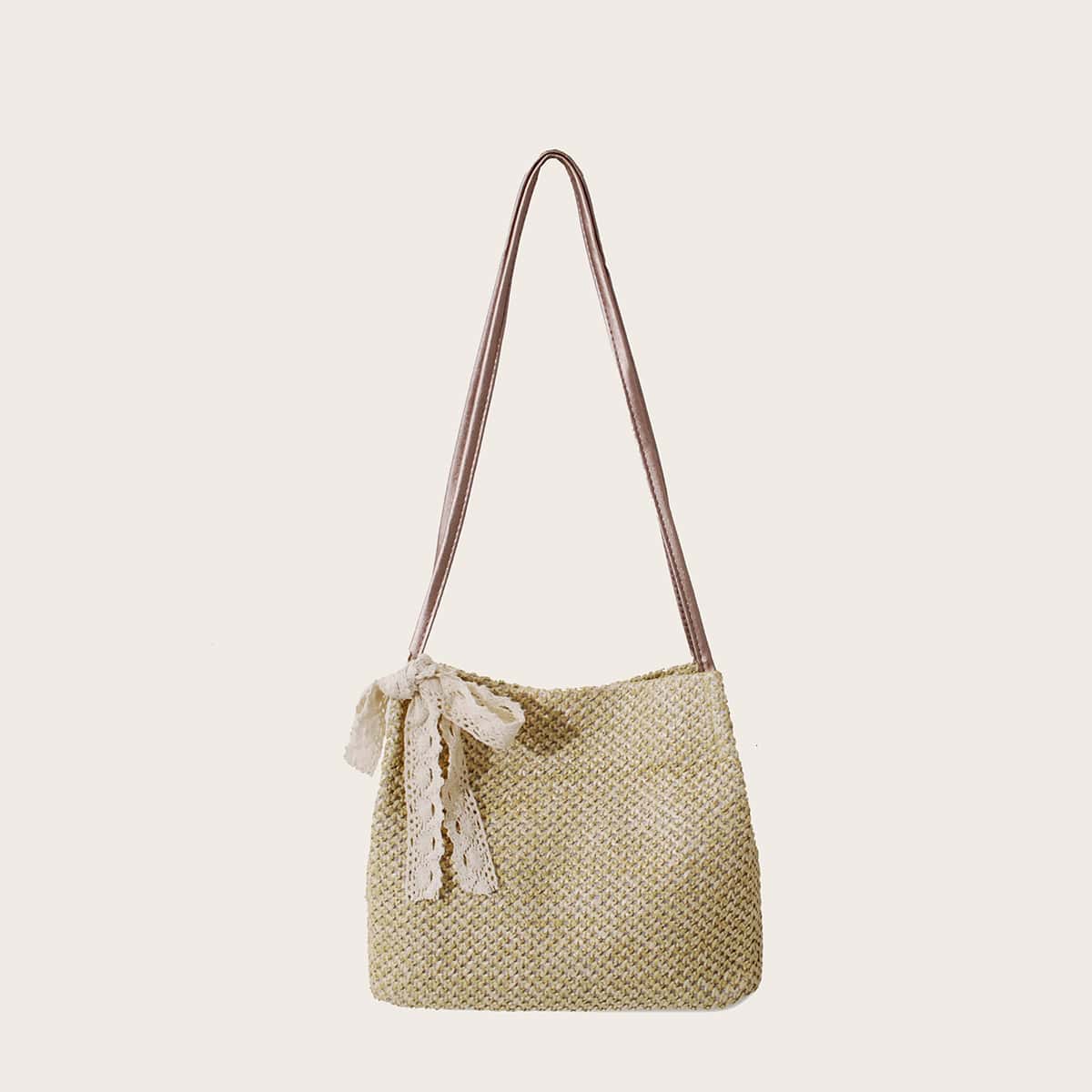 

Bow Knot Straw Tote Bag, Khaki