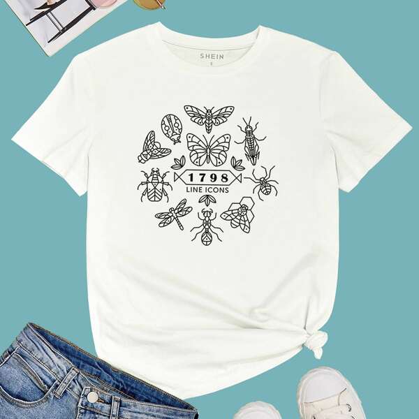 

Insect And Letter Graphic Tee, White
