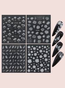 4sheets Flower Pattern Nail Art Sticker