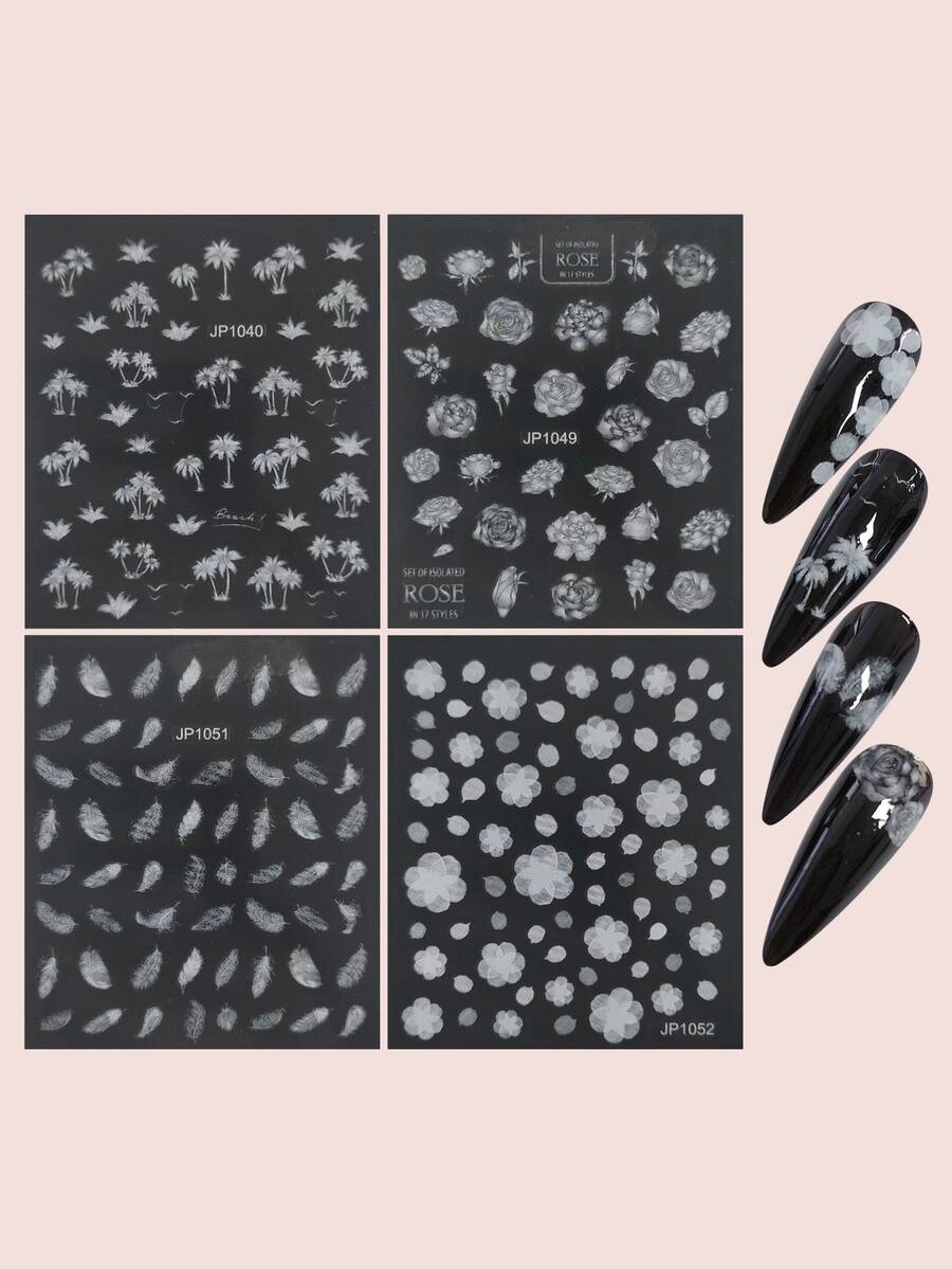 4sheets Flower Pattern Nail Art Sticker