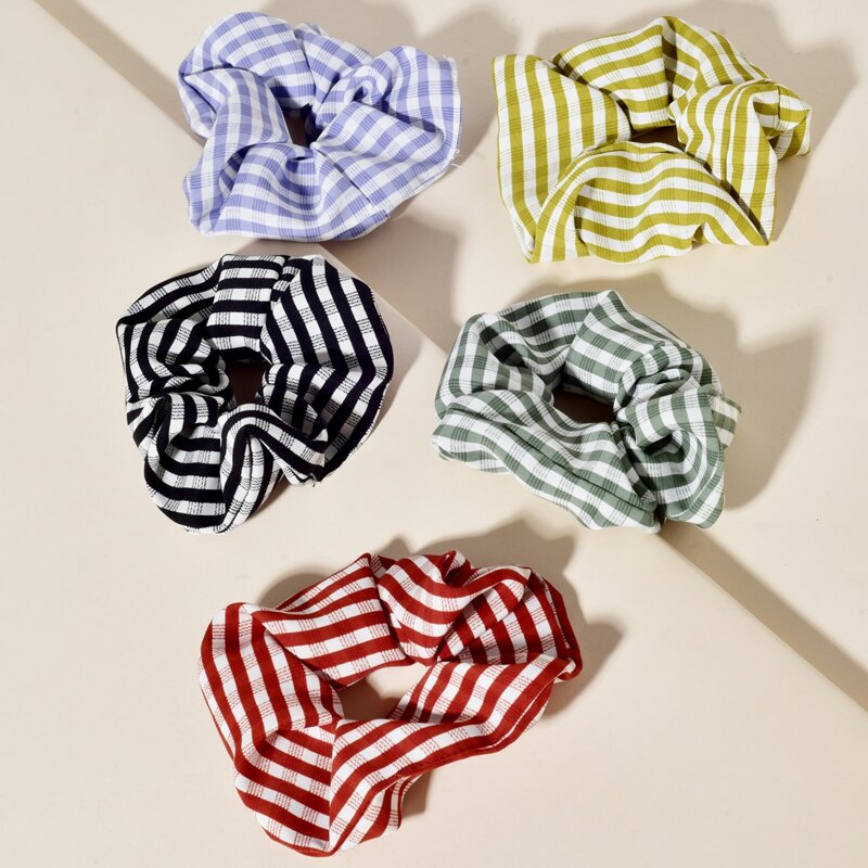

5pcs Gingham Scrunchie, Multicolor