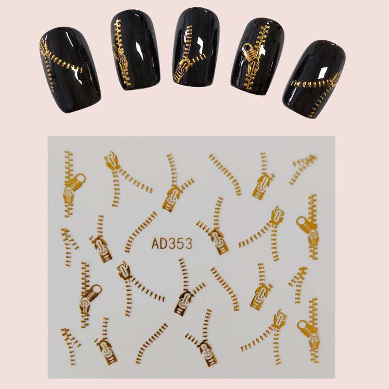 

1sheet Zipper Pattern Nail Art Sticker, Gold