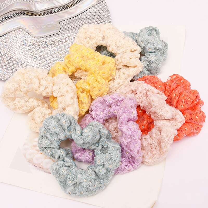 

3pcs Floral Embroidery Scrunchie, Multicolor