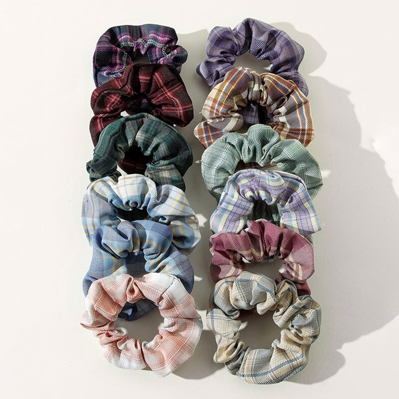 

3pcs Random Plaid Scrunchie, Multicolor