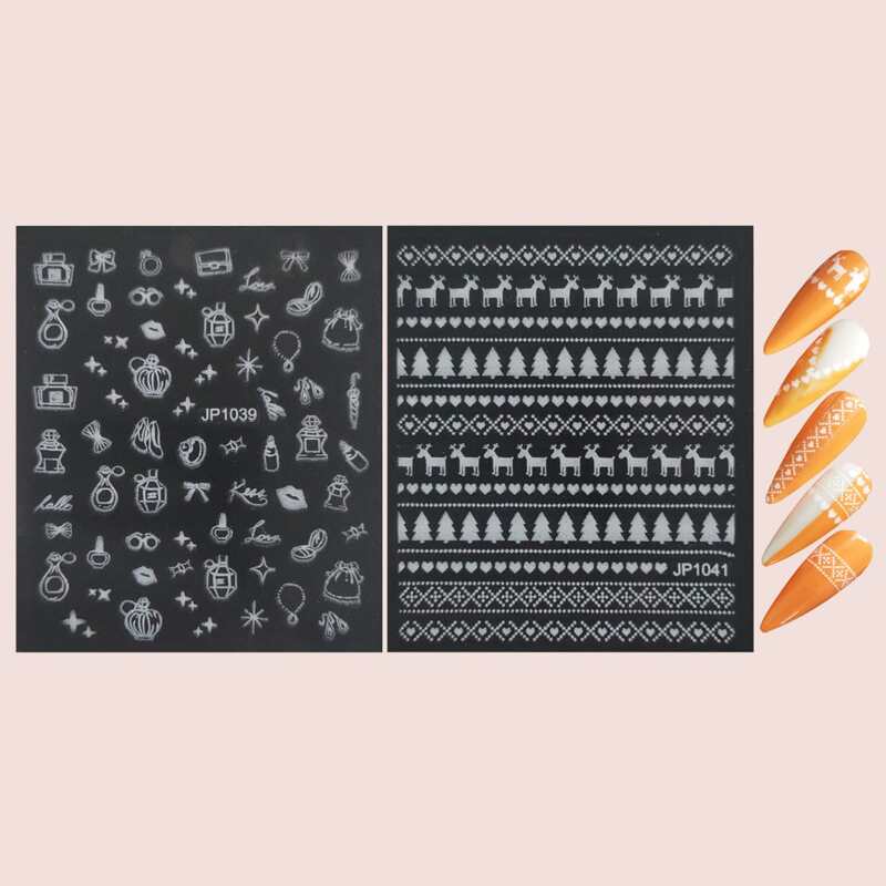 

2sheets Heart Pattern Nail Art Sticker, White