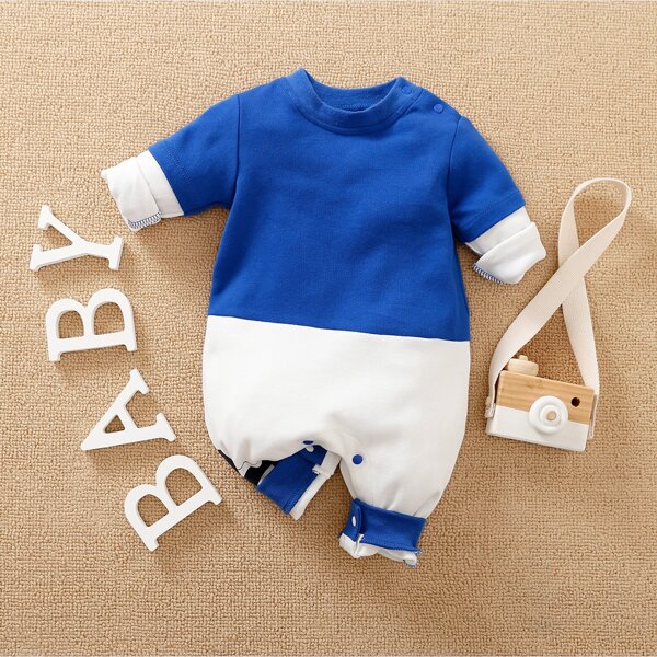 

Baby Boy Color Block Jumpsuit, Blue and white