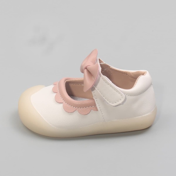

Baby Boy Bow Decor Scallop Trim Flats, Beige