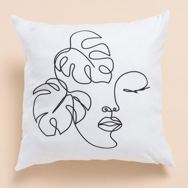 

Abstract Face Print Cushion Cover Without Filler, White