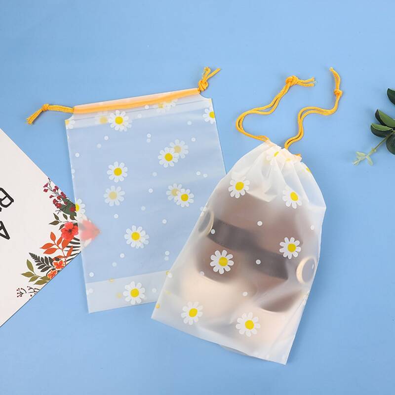 

10pcs Daisy Print Drawstring Storage Bag, Clear