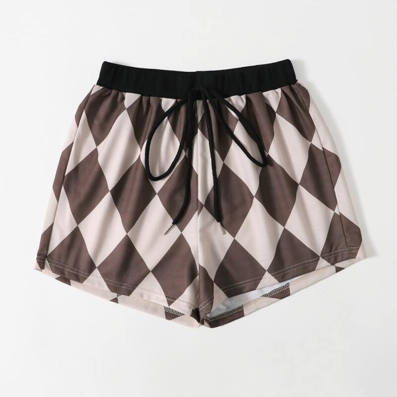 

Argyle Pattern Tie Front Shorts, Multicolor