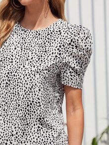 SHEIN Clasi Allover Print Puff Sleeve Top - Black and White - View 3
