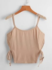 Áo khoác và áo lót dành cho xe tăng nữ Thắt nút Gân đan màu trơn Giải trí - Màu be - Xem 1