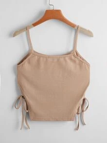 Áo khoác và áo lót dành cho xe tăng nữ Thắt nút Gân đan màu trơn Giải trí - Màu be - Xem 2