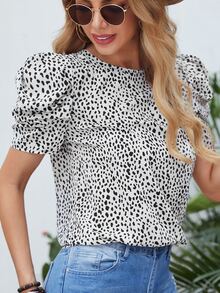 SHEIN Clasi Allover Print Puff Sleeve Top - Black and White - View 4
