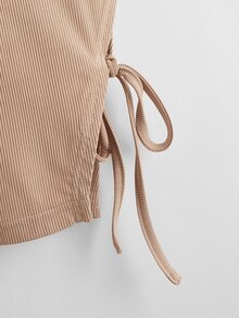 Áo khoác và áo lót dành cho xe tăng nữ Thắt nút Gân đan màu trơn Giải trí - Màu be - Xem 4