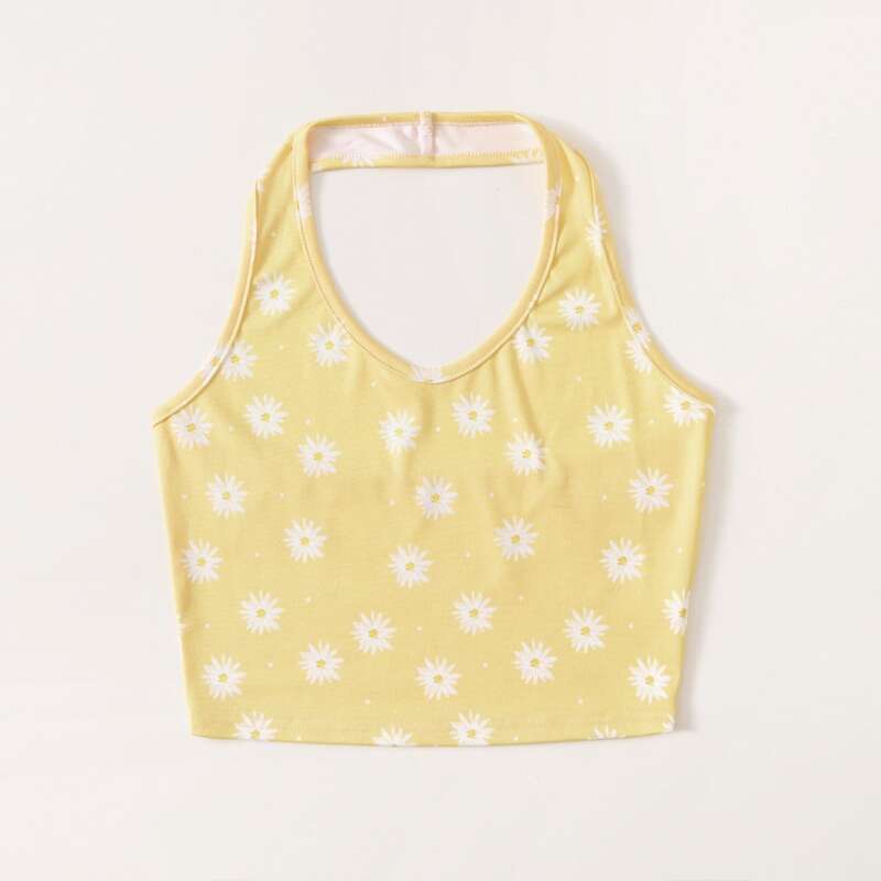 

Daisy Print Halter Top, Yellow