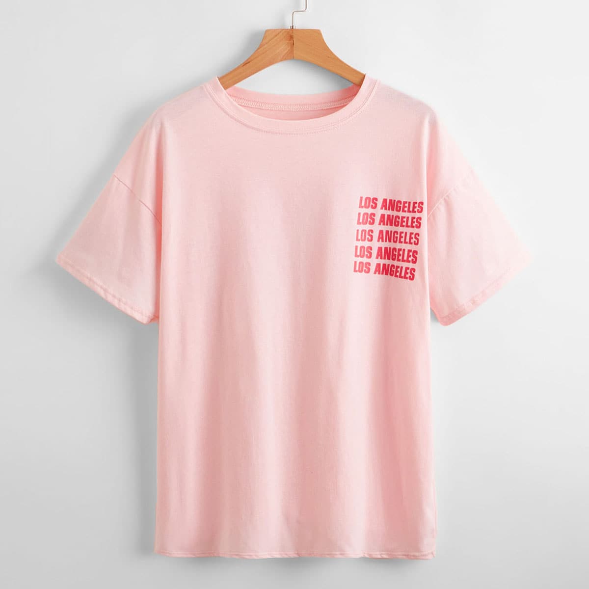 

Letter Print Drop Shoulder Tee, Baby pink