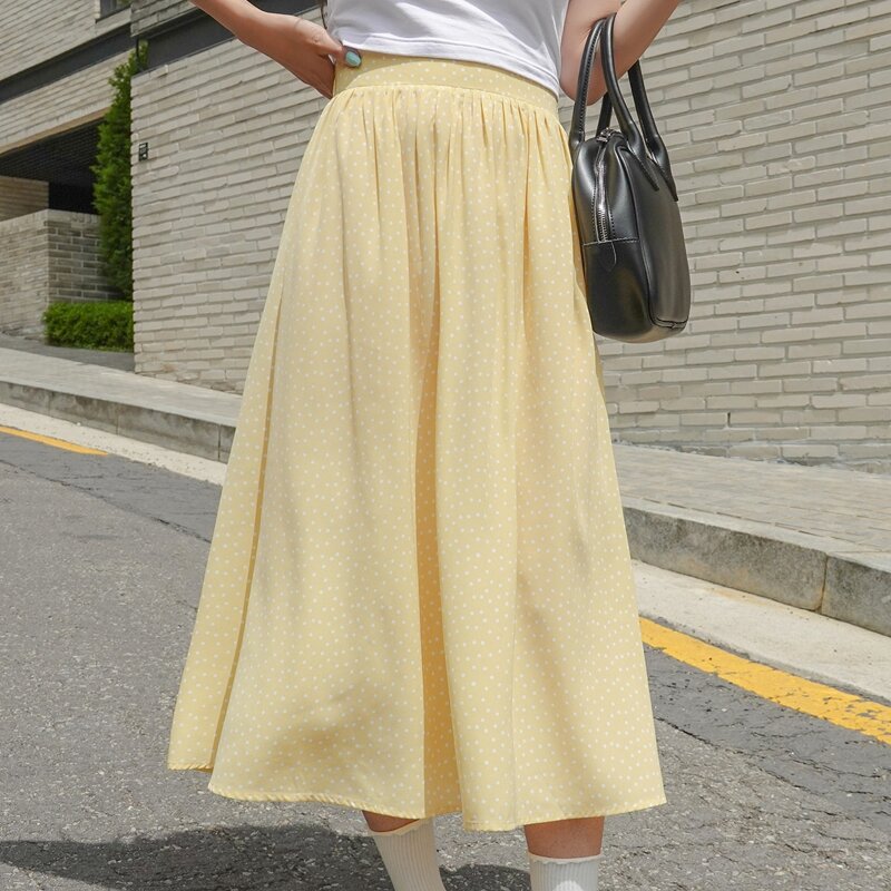 

Polka Dot Longline Skirt, Yellow