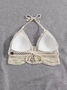 SHEIN SunnyBelle Top halter de croché unicolor - Beis - Ver 2