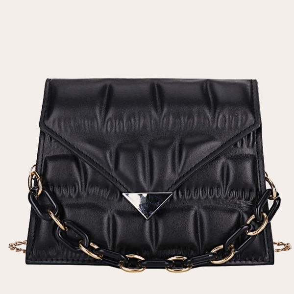 

Chain Handle Satchel Bag, Black
