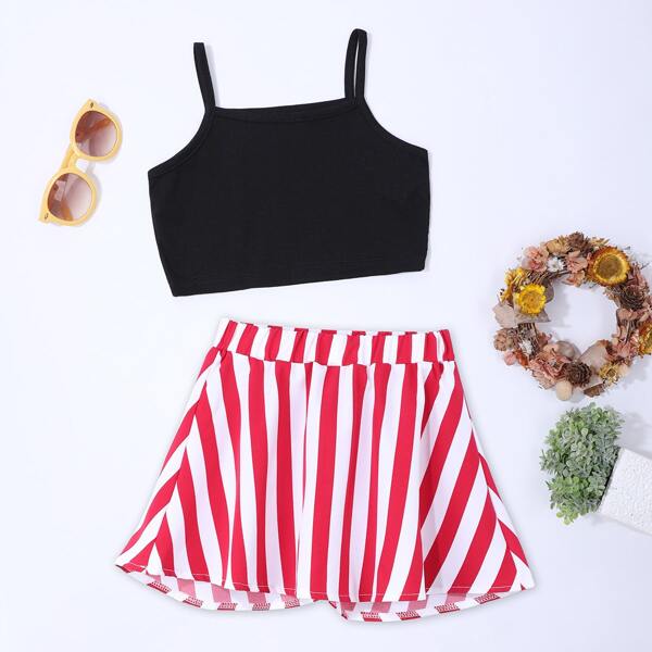 

Toddler Girls Cami Top With Striped Flare Skirt, Multicolor