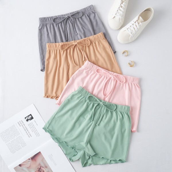 

Plus 4pcs Lettuce Trimed Knot Shorts, Multicolor