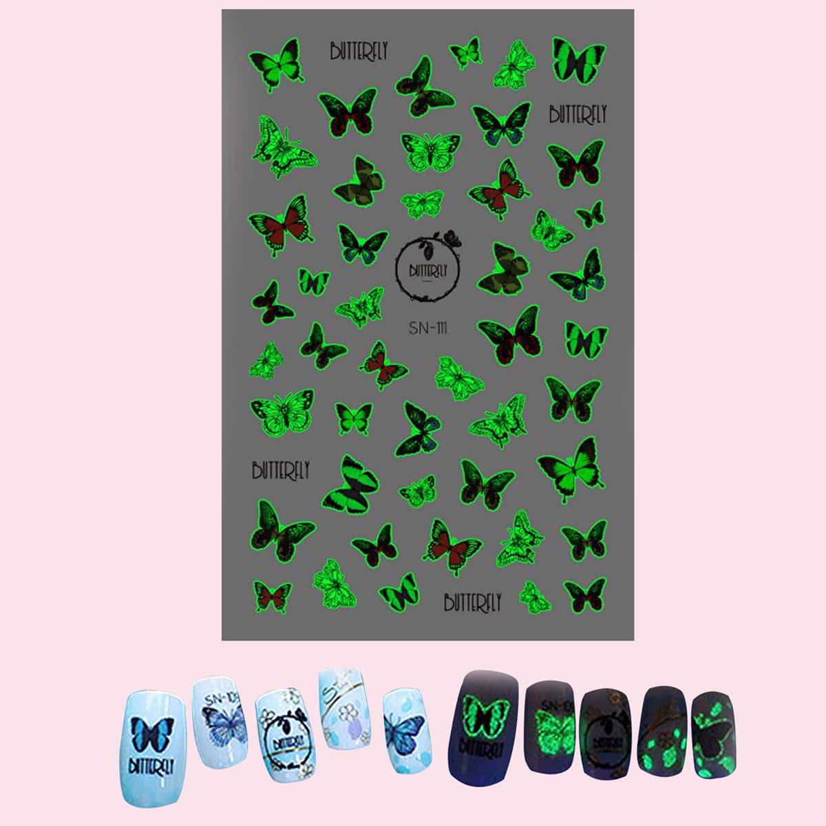 

1sheet Luminous Butterfly Nail Art Sticker, Multicolor