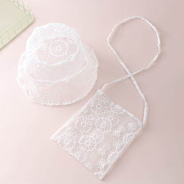 

Girls Sheer Lace Crossbody Bag With Hat, White