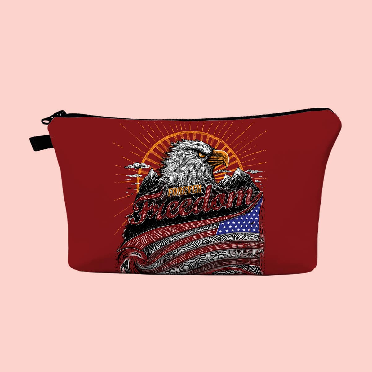 

Eagle Pattern Zipper Makeup Bag, Red